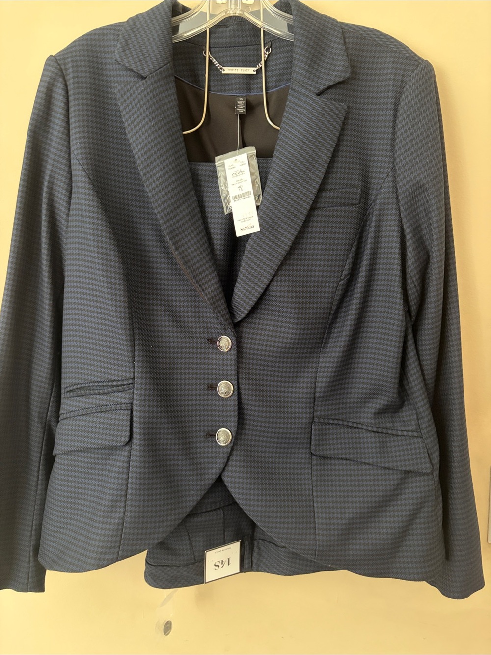 White House Black Market Navy Houndstooth Blazer